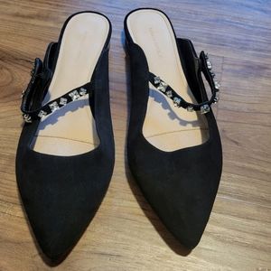 Banana Republic Womens Rhineston Studded Strap Flats Loafers Black Suede